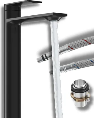 Zdjęcie produktu dla Bateria umywalkowa Granitan | Cabo - Wysoka - Czarna - Nowoczesny design - Praktyczny zestaw montażowy