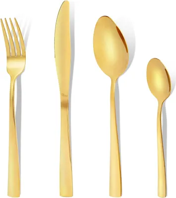 Produktbild von Goldbesteckset 32-teilig für 8 Personen - Hochwertiger Edelstahl - Modern und Spülmaschinenfest