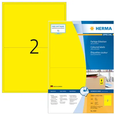 Produktbild von HERMA Etiketten A4 gelb 199,6x143,5mm Papier matt 1400 St.