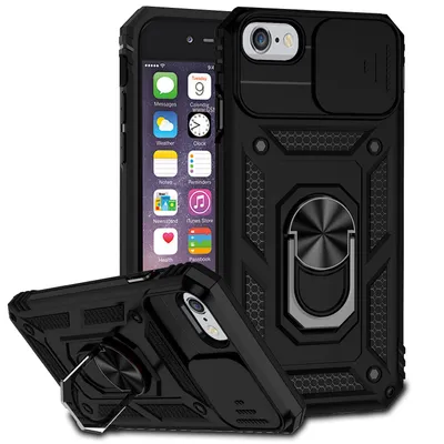 Immagine prodotto di Custodia per iPhone 6/6s/7/8/iPhone SE 2020 a doppio strato con cover fotocamera scorrevole e supporto ad anello nero