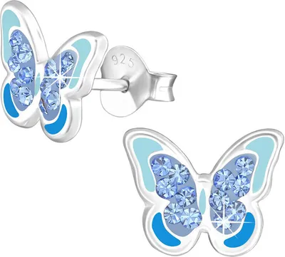 Produktbild von Kristall Schmetterling Ohrringe: Kinder Ohrstecker Silber 925