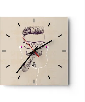 Produktbild von Wanduhr - Quadrat - Glasuhr - Mann modern - 40x40cm - Schleichendes Uhrwerk - Lautlos - zum Aufhängen bereit - Dekoration Modern - Wanddekoration aus Glas - C3AC40x40-3699