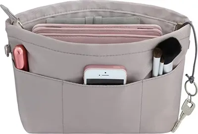2 Organisateurs De Sac à Main - 13 Poches - Taille 27x16,5x9,5 Cm - Noir Et Rose - Pour Voyage Et Rangement