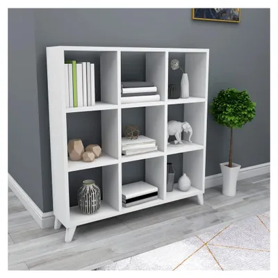 Produktbild von Offenes Bücherregal Svedala 88 x 88 x 20 cm mit 9 Fächern als Aufbewahrungsregal und Raumteiler für Wohnzimmer, Schlafzimmer und Arbeitszimmer in Weiß