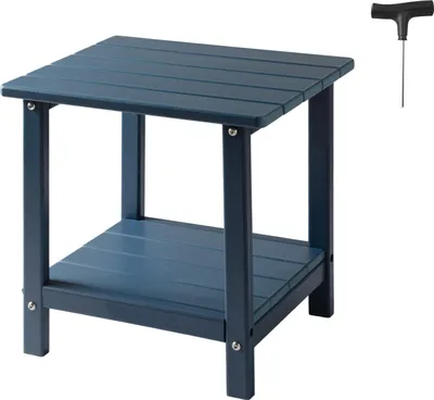 Zdjęcie produktu dla Plastikowy stolik boczny SucceBuy, 45x37x44 cm, stolik ogrodowy wykonany z HDPE z dwiema półkami, uniwersalny jako stolik nocny, stolik kawowy lub stolik dekoracyjny, idealny na patio, basen, plażę, werandę i do ogrodu, niebieski