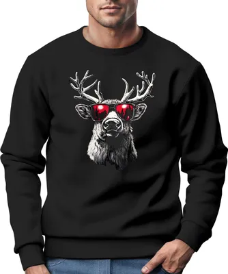 Produktbild von Sweatshirt Herren Weihnachtspullover Aufdruck Rentier Sonnenbrille Weihnachtsoutfit Männer Moonworks®
