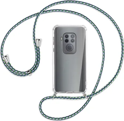 Produktbild von Handykette Backcover-Schutzhülle mit Band (Metall silberfarben) für Motorola One Zoom, One Pro - grün/blau/weiß