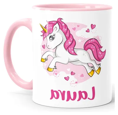 Produktbild von Personalisierte Einhorn-Tasse mit Namen – Rosa Keramik-Kaffeetasse