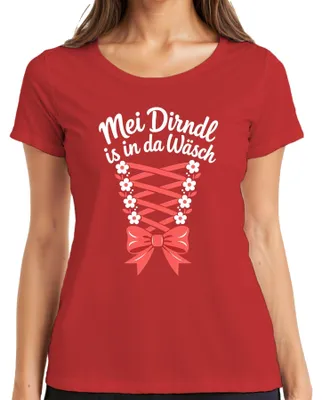 Zdjęcie produktu dla Koszulka damska Mei Dirndl, motyw , imitacja skórzanych spodni, czerwona, rozmiar L