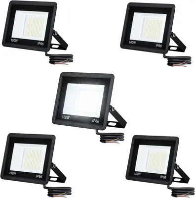 Imagen del producto de LILIIN, juego de 5 focos LED de 100W, luz blanca fría muy brillante, fabricados en aluminio, ideales para jardines, patios, garajes y casas de vacaciones