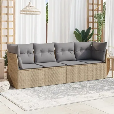 Produktbild von CLORIS 4-tlg. Garten-Sofagarnitur - mit Kissen - Beige Poly Rattan - Gartenmöbelgarnituren LL0000257593
