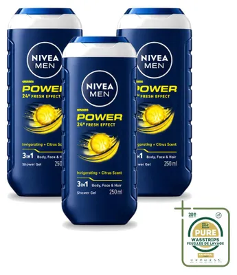 Obrázok produktu pre 3 x NIVEA MEN Power Refresh gél na umývanie tela 3 v 1 - 250 ml - balenie s 3 kusmi