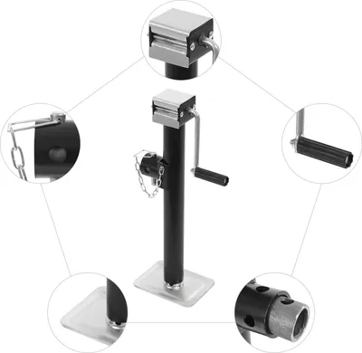 Produktbild von Anhängerstütze - Unterstellböcke/Anhänger-Wagenheber - Traglast 2,27 t (2268 kg) - Manuell - Bodenmontage - Q235- & 45#-Stahl - Verzinkt - Schwarz/Silber