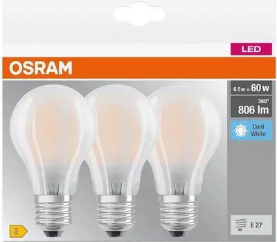Image de OSRAM HOMELIGHTING 4058075592452 LED (monochrome) EEC E (A - G) E-27 Pear shape 6.5 W = 60 W Neutral white (Ø x L) 60 mm x 105 mm 3 pc(s)