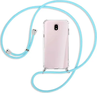 Produktbild von Handykette Backcover-Schutzhülle mit Band (Metall silberfarben) für Samsung Galaxy J5 2017 - himmelblau