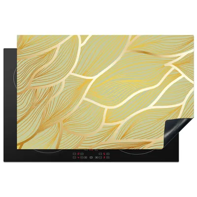 Produktbild von KitchenYeah© Herdabdeckplatte Goldene Wellen auf grünem Hintergrund , 80x52cm, Küche Deko, Glaskeramikkochfeld Herdabdeckung, Abdeckplatte fùr Kochfeld