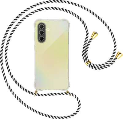 Produktbild von Handykette Backcover-Schutzhülle mit Band (Metall goldfarben) für Samsung A36 5G - schwarz/weiß gestreift