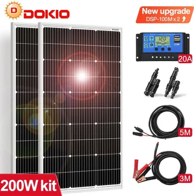 Immagine prodotto di Moduli solari - Set da 200 W - 2 pannelli da 100 W - Non flessibili - Non pieghevoli - Neri