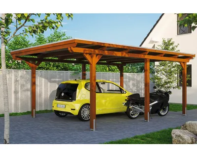 Produktbild von Einzelcarport SKAN HOLZ Emsland inkl. EPDM Folie, Pfostenanker 404 x 604 cm nussbaum