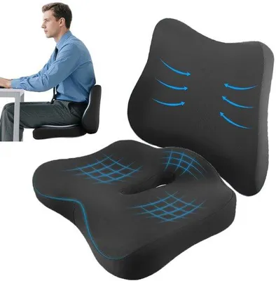Image de Coussin ergonomique Unyqoos® en mousse à mémoire de forme, pour le siège et le soutien lombaire, avec une housse 3D respirante, des picots en silicone antidérapants, amovible et lavable – idéal pour le bureau, la voiture, le fauteuil roulant