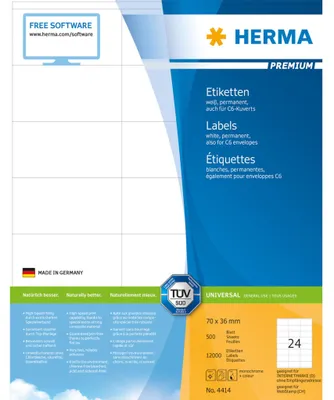 Obrázok produktu pre HERMA 4414, Biela, Samolepiaci štítok, A4, Papája, Laserový, Permanentný