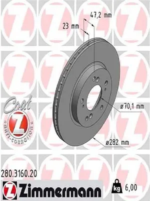Produktbild von 2x ZIMMERMANN 280.3160.20 Bremsscheibe Vorderachse