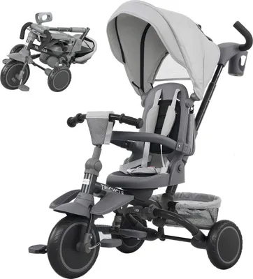 Produktbild von Kinderdreirad 6 1 Buggy Kleinkinder Schiebegriff verstellbar Sitz Grau