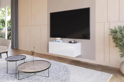 Image de Meuble TV Suspendu Blanc Brillant 90x35x40 cm Push-to-Open Modulable