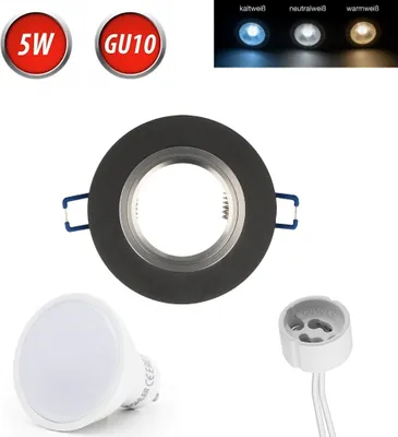 Immagine prodotto di Faretto da incasso GU10 cornice da incasso in vetro luce da incasso Ø75mm foro incl. lampadina LED GU10 5W bianco freddo nero smerigliato rotondo