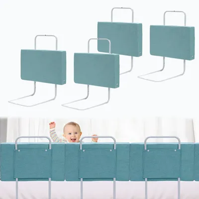 Immagine prodotto di ISOISL, 4 sponde per letto, 50 cm, colore verde, set di protezioni per letto, regolabili in altezza con 5 fori, protezioni anticaduta per lettini per bambini e letti familiari