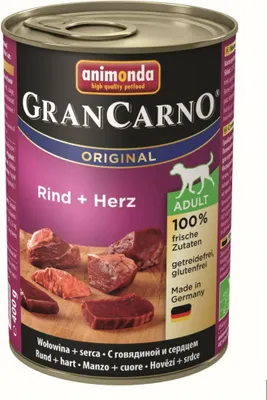 Produktbild von animonda GranCarno Original Adult Rind + Herz, Adult, Rind, 400 g, Zuckerfrei, Ohne Soja