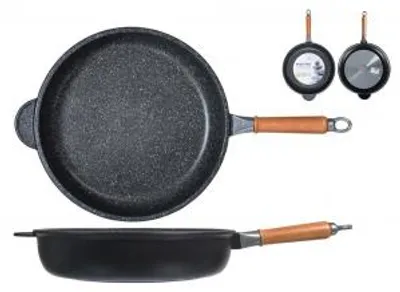 Produktbild von H&H Pfanne, hohe Form, Antihaftbeschichtung, Steinoptik, Holzgriff, 32 cm