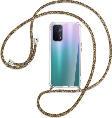 Produktbild von Handykette Backcover-Schutzhülle mit Band (Metall silberfarben) für Oppo A54 5G / A74 5G (CPH2197) - braun+beige