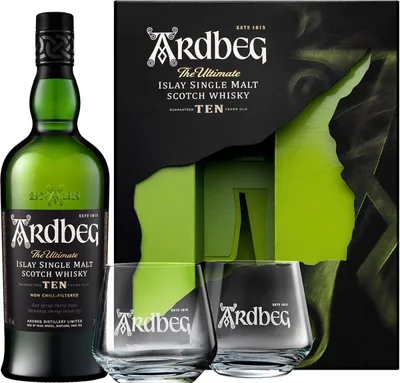 Produktbild von Ardbeg Ten 10 Jahre Geschenkset mit 2 Gläsern 46.0% 0,7l