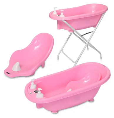 Produktbild von Lorelli Babybadewannen-Set Babybadewanne 88 cm Badesitz Badewannenständer Ablauf rosa