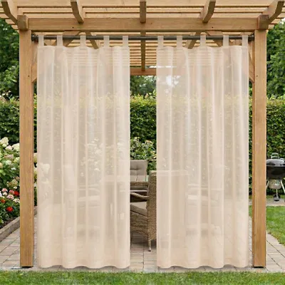 Produktbild von Outdoor Vorhang Wetterfest Wasserdicht Transparent Voile mit Abnehmbaren Schlaufen Gardinen für Balkon Terrasse Pavillon, Khaki, B132xH213cm