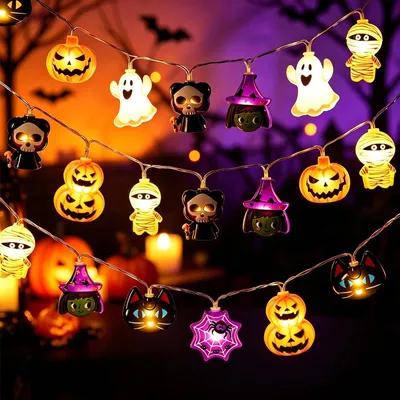 Halloween-Lichterkette, 3 m, 20 LEDs, Kürbis, Geist, batteriebetrieben