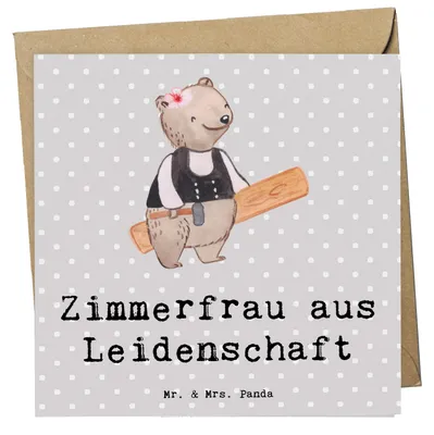 Produktbild von Mr. & Mrs. Panda Klappkarte Zimmerfrau Leidenschaft - Grau Pastell - Geschenk, Glückwunschkarte, faltkarte, Grußkarte, doppelkarte, anlasskarte
