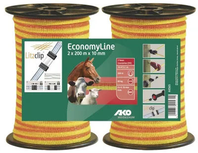 Image de AKO Weidezaunband EconomyLine Doppelpack 2×200?m, 10?mm, Gelb/Orange, 4 Leiter