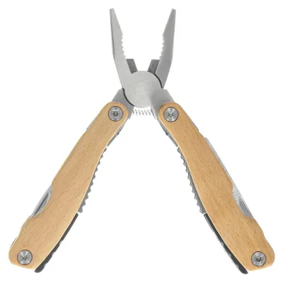 Immagine prodotto di Multiutensile in acciaio inossidabile con manico in legno di faggio - Utensile 9 in 1 con sega, pinze, cacciaviti, coltello, apriscatole e apribottiglie e squamatore per pesciNatura