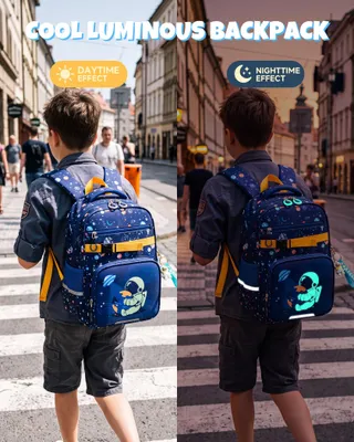 Image de Ensemble de sac à dos pour garçons, ergonomique, 18 litres, avec des éléments réfléchissants, idéal pour les élèves du primaire