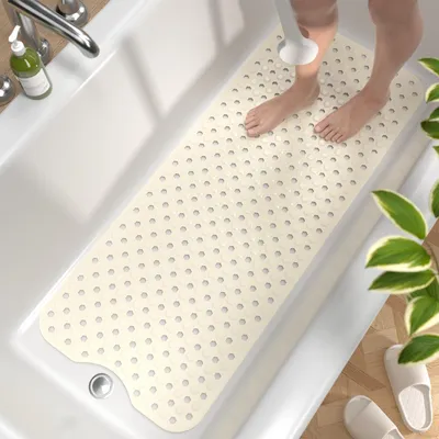 Produktbild von Badewannenmatte rutschfest 101 x 40 cm Sand BPA Frei Schimmelresistent Maschinenwaschbar