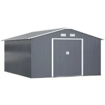 Produktbild von Geräteschuppen, Wetterfestes Gartenhaus für Gartengeräte, mit Belüftungsfenstern, Schiebetüren, Stahl, Kohlegrau