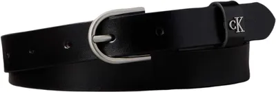 Imagen del producto de Cinturón de cuero para mujer Calvin Klein, con hebilla redondeada, color negro (Ck Black/Antique Ni)