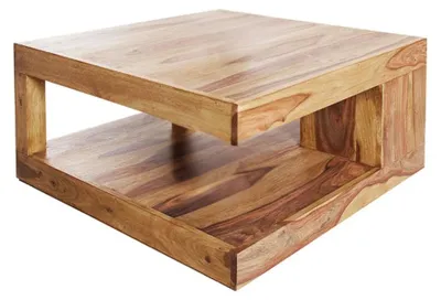Image de Table basse GRADI 80 cm en bois massif de Sheesham – Table basse carrée avec rangement