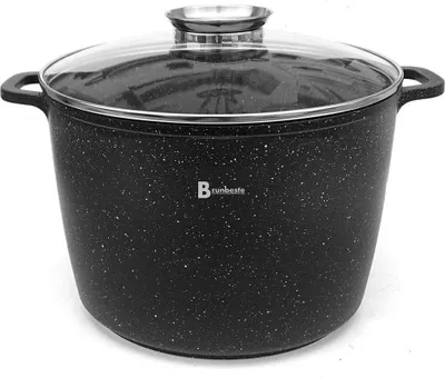 Produktbild von Brunbeste Marmor-Kochtopf 32 cm – 15 l – Induktion/Gas – Mit Glasdeckel und Aroma-Knopf – Schwarz