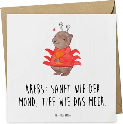 Produktbild von Mr. & Mrs. Panda Grußkarte Krebs Astrologie - Weiß - Geschenk, Geburtstagsgeschenk, Glückwunschkarte, Sternzeichen, doppelkarte, Klappkarte, faltkarte, anlasskarte