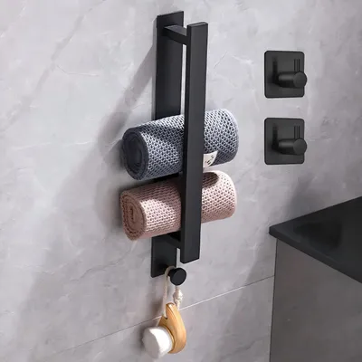 Produktbild von Handtuchhalter Ohne Bohren Handtuchhalter Selbstklebend für Bad mit 2 Handtuchhaken, Handtuchhalter Wand für Badezimmer und Küche,Schwarz