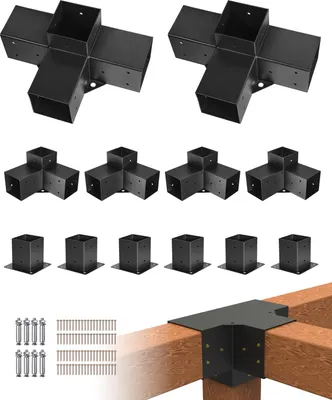 Image de Raccord de poteau VEVOR, coin de poteau pour poste avec une taille intérieure de 92x92 mm, supports de pavillon à 3 voies (4 pces) & 4 voies (2 pces) avec 6 supports de poteau, pour pergolas, pavillons