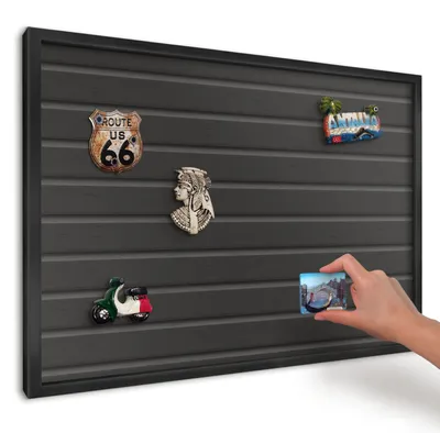 Produktbild von Magnettafel 60x40 cm mit schwarzem Rahmen - Magnetische Metalltafel, Magnetpinnwand zur Wandmontage für Wohnzimmer, Küche, Flur, Kinderzimmer und Büro - Paneeltextur